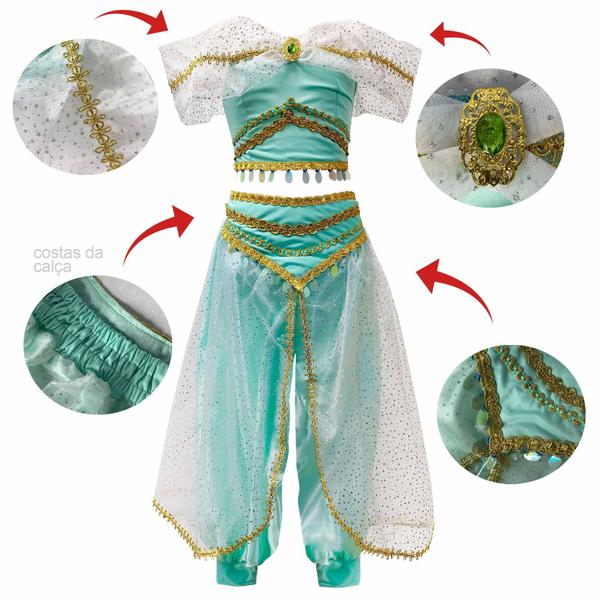Fantasia Princesa Jasmine Aladdin Infantil de Luxo Com Tiara - Fantasias Carol CM Imagem de Fantasia Princesa Jasmine Aladdin Infantil de Luxo Com Tiara
