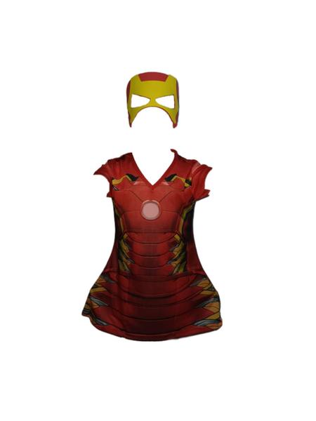 Imagem de Fantasia Roupa Infantil Feminina Vestido Homem De Ferro Com Máscara