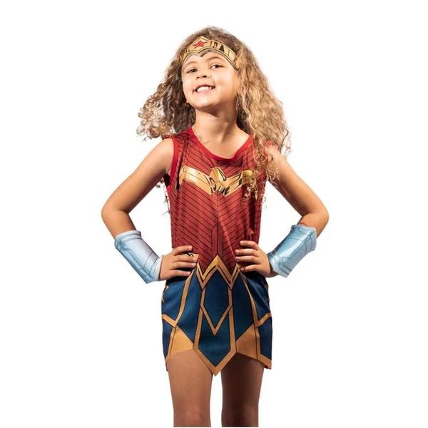 Imagem de Fantasia Roupa Vestido Infantil Mulher Maravilha Dc Luxo Original Com Acessórios Liga da Justiça