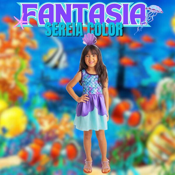 Imagem de Fantasia Sereia Colorida Infantil Vestido Para Menina Feito 100% Em Poliéster Fantasias Crianças