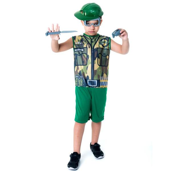 Imagem de Fantasia Soldado do Exército Infantil com Chapéu e Acessórios de 3 e 14 anos