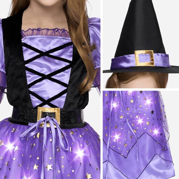 Imagem de Fantasia Spooktacular Creations Witch para meninas com luz e vassoura