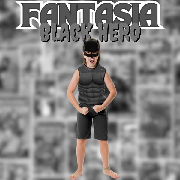 Imagem de Fantasia Super Herói Infantil Masculina Macacão E Máscara Preta Para Menino Criança Traje Toymaster