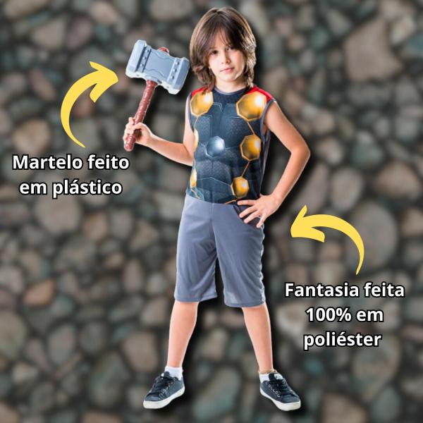 Imagem de Fantasia Trovão Infantil Thor Macacão Com Martelo Masculino Halloween Dia Das Bruxas Para Menino