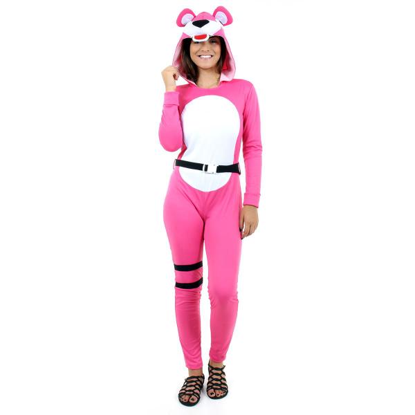 Imagem de Fantasia Ursinha Rosa Kigurumi Adulto com Capuz