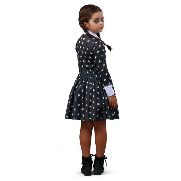 Imagem de Fantasia Vandinha Vestido Estampado Infantil - Familia Addams - Halloween