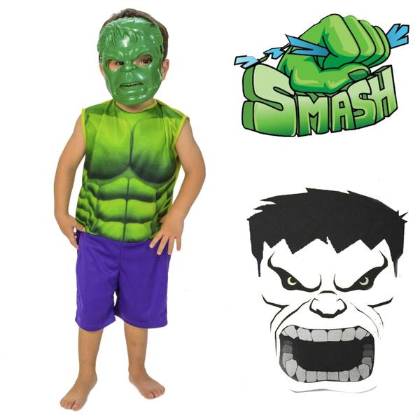 Fantasia Verde Hulk C/ Mascara Vingadores Infantil - Masters Toys Imagem de Fantasia Verde Hulk C/ Mascara Vingadores Infantil