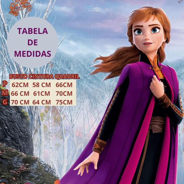 Fantasia Vestido Infantil Anna Frozen 2 Com Capa Luxo Menina Original Disney Criança Elsa - Super Magia Imagem de Fantasia Vestido Infantil Anna Frozen 2 Com Capa Luxo Menina Original Disney Criança Elsa