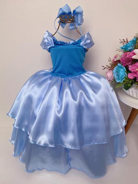 Imagem de Fantasia Vestido Luxo Infantil Princesa Cinderela / Frozen C/ Tiara