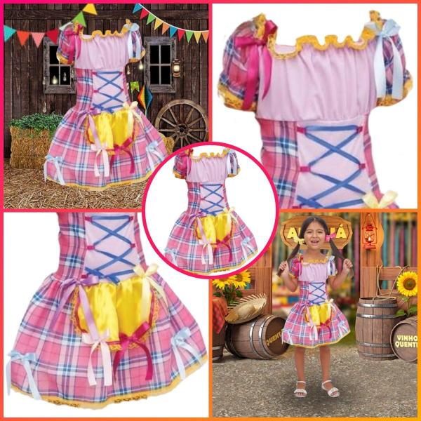 Imagem de Fantasia Vestido para Festa Junina Infantil Fashion Fitas Quadrilha