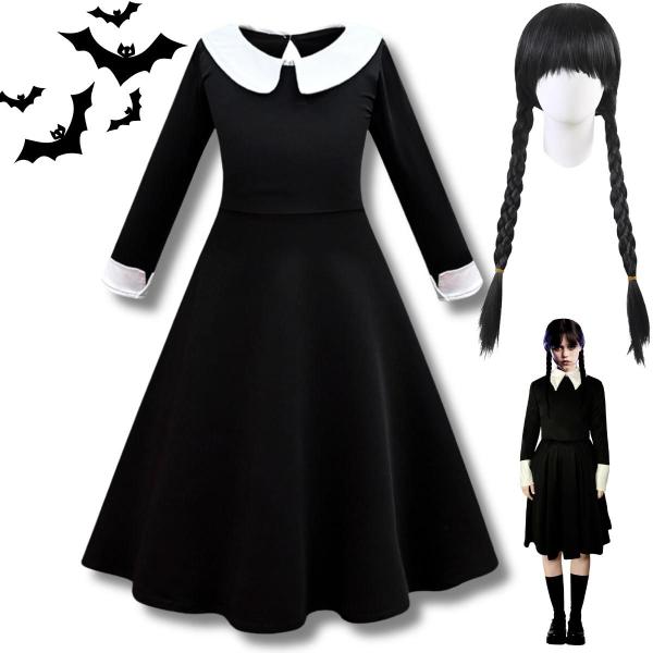 Imagem de Fantasia Vestido Wandinha Halloween Addams Infantil Criança + Peruca