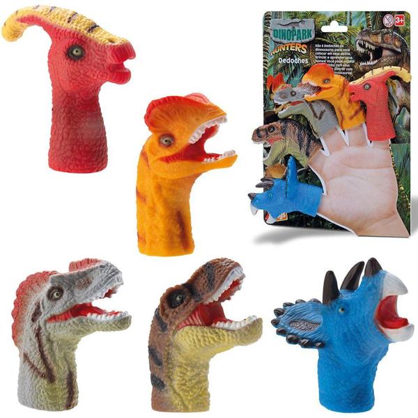 Imagem de Fantoche de mao cabeca dinossauro dinopark dedoche colors 5 pecas na cartela - BEE TOYS