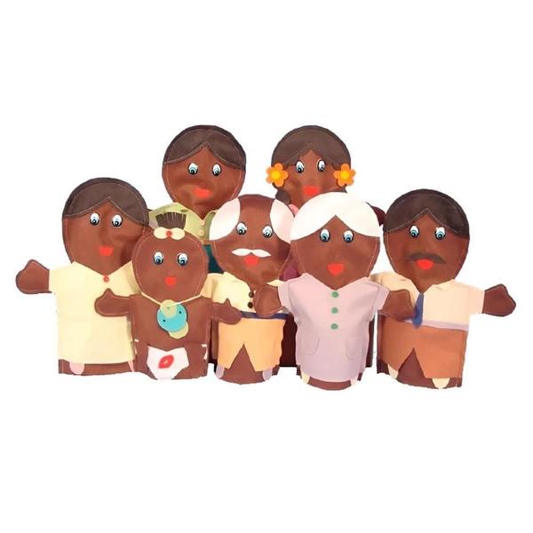 Imagem de Fantoches Familia Negra 7 Pecas Em Feltro Simque