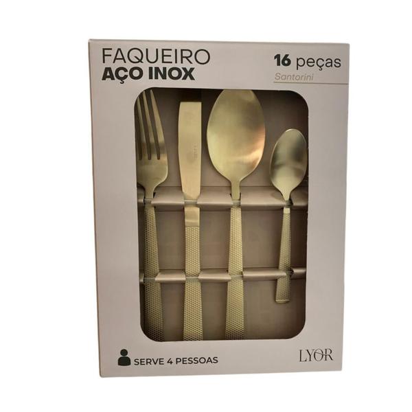 Imagem de Faqueiro 16 Peças de Aço Inox Santorini Champanhe - Lyor