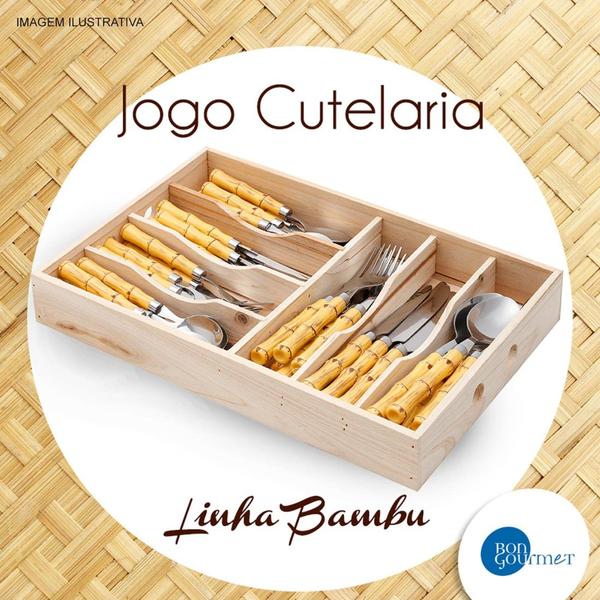 Imagem de Faqueiro de Aço Inox com Cabo Plástico Bambu 24 peças Bon Gourmet