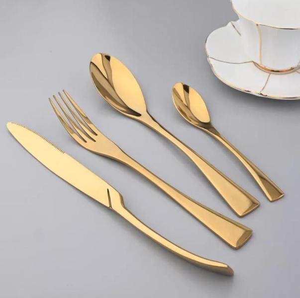 Imagem de Faqueiro De Luxo Talheres De Inox Longo Dourado Liso 16Pc