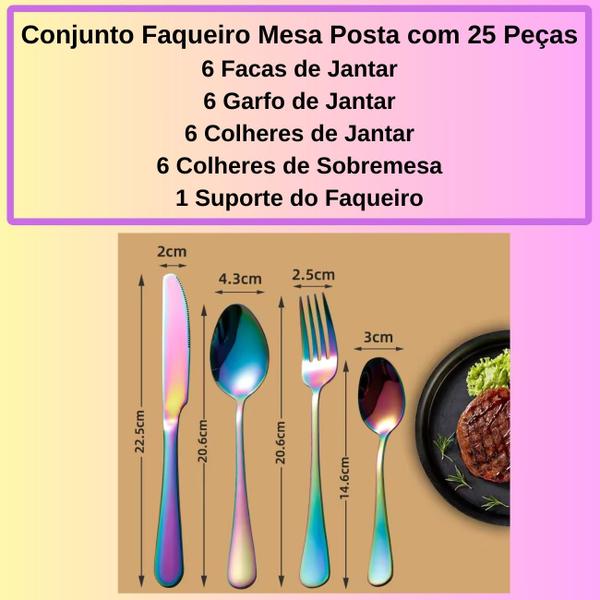 Imagem de Faqueiro Inox Color Inglaterra Luxo Premium Mesa Posta 25p