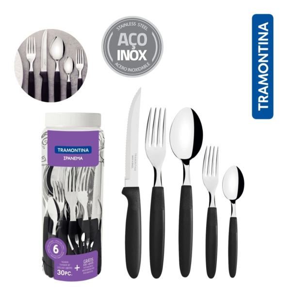 Faqueiro Jogo Talheres Ipanema Aço Inox 30 Peças Preto Tramontina Faqueiro Jogo Talheres Ipanema Aço Inox 30 Peças Preto Tramontina