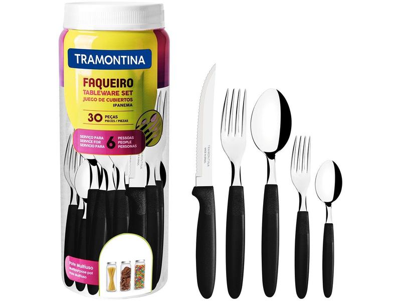 Faqueiro Jogo Talheres Ipanema Aço Inox 30 Peças Preto Tramontina