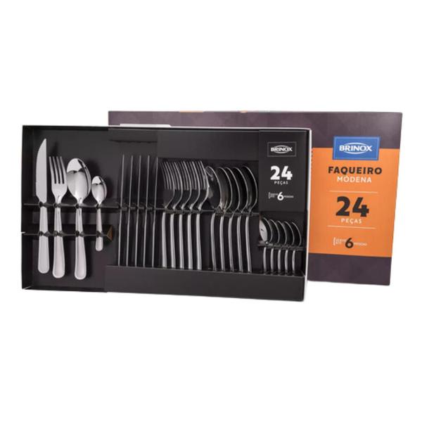 Faqueiro Modena 24 Peças 6 Pessoas Aço Inox Brinox 5119/102 Imagem de Faqueiro Modena 24 Peças 6 Pessoas Aço Inox Brinox 5119/102