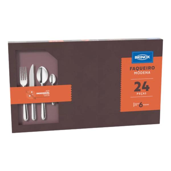 Faqueiro Modena 24 Peças 6 Pessoas Aço Inox Brinox 5119/102 Imagem de Faqueiro Modena 24 Peças 6 Pessoas Aço Inox Brinox 5119/102