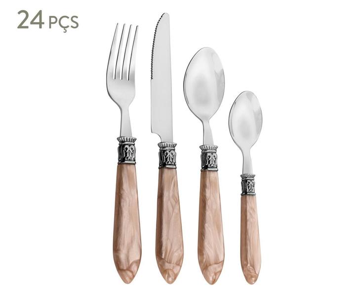 Imagem de Faqueiro Mother Pearl 24 Pc Aço Inox Cabo De Plástico Rosa