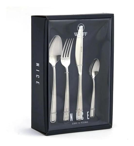 Faqueiro Wolff Nice Inox 16 ou 24 Peças Design Elegante, Cabo e Lâmina em Aço Inox