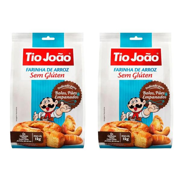 Imagem de Farinha de Arroz Padaria Sem Glúten Tio João 2x Pacotes 1Kg