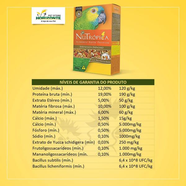 Imagem de Farinhada Nutrópica Papagaio com Mel Ovos e Frutas 300g Nutrópica Super Premium Ring Neck Cacatua