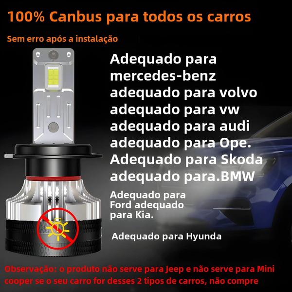 Imagem de Faróis de Carro LED H4 H7 H11 30000LM 6000K - Canbus Sem Erro - Super Brilhantes