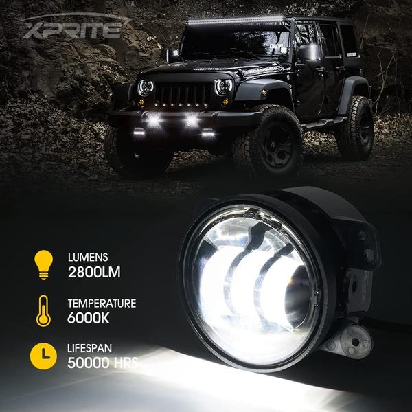 Imagem de Faróis de neblina LED Xprite de 4 polegadas e 60 W de alta intensidade para Jeep