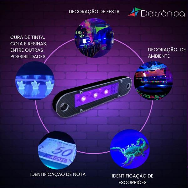 Imagem de Farol 12v Luz Negra Profissional Deltrônica Lâmpada Led Uv