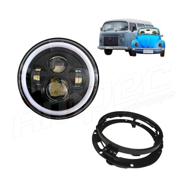 Imagem de Farol Angel Eyes Led + Suporte Jeep Troller Fusca Kombi