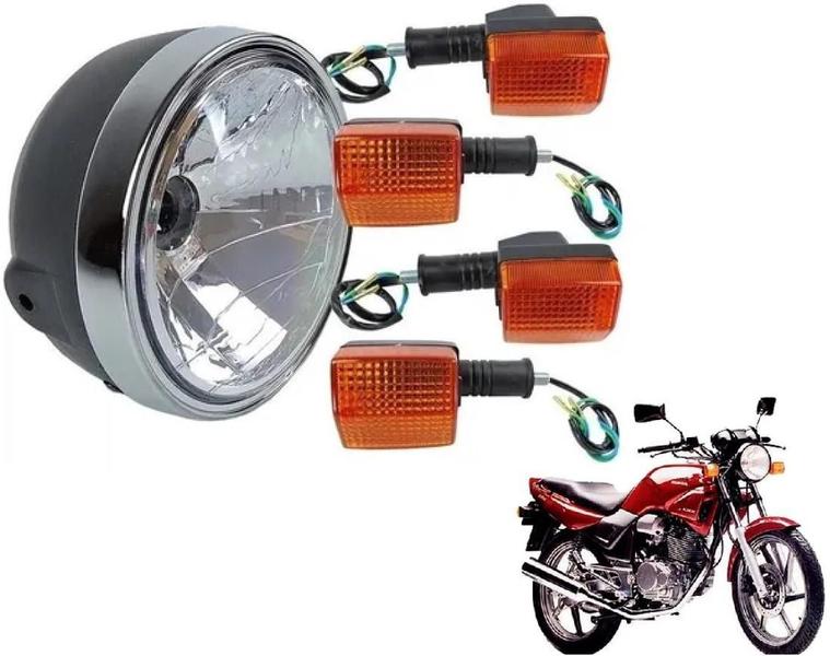 Imagem de Farol Aro Cromado + 4 Pisca Lente Laranja Cbx 200 Strada