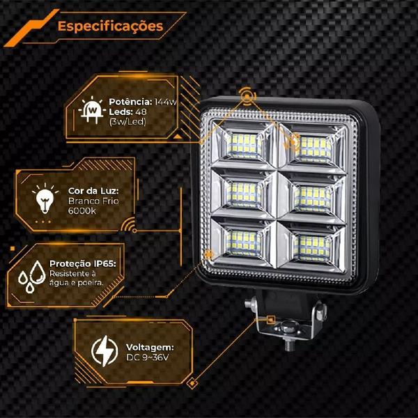 Imagem de Farol Auxiliar De Led com função Estrobo Quadrado 144W 12V/24V