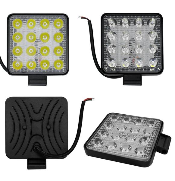 Imagem de Farol Auxiliar De Led Quadrado 12V/24V 6000K 48W 16 Leds