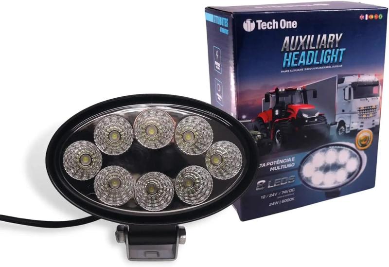 Imagem de Farol Auxiliar de Milha Led 12V 24V 6000K 24W 8 LEDS Oval Marca Tech One