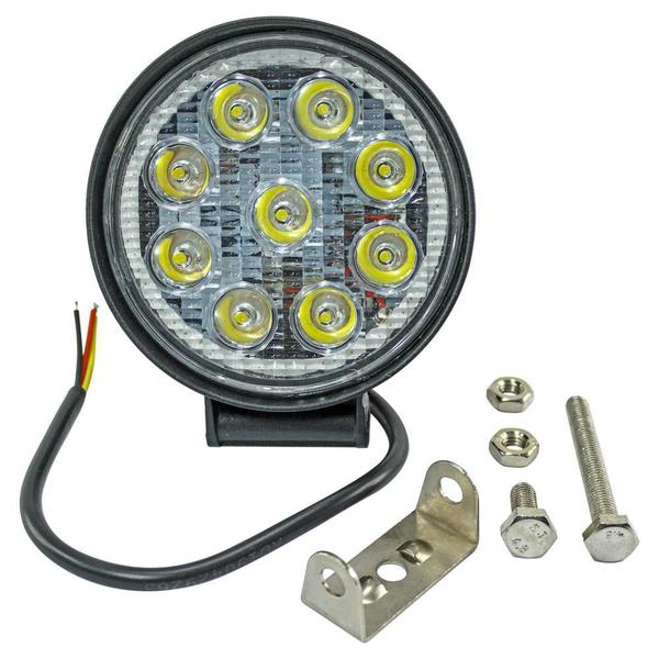 Imagem de Farol Auxiliar Led Redondo 9 Leds SMD Branco Anel Luminoso Laranja 27W 6000K Com DRL - DNI4181