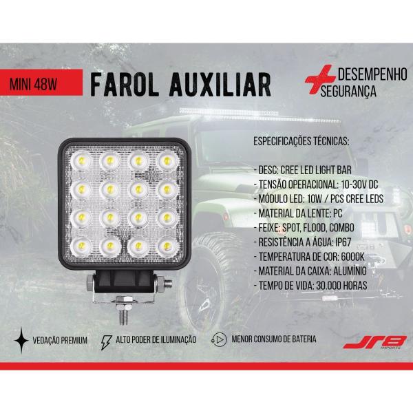 Imagem de Farol Auxiliar Mini 48W 16 LED JR8