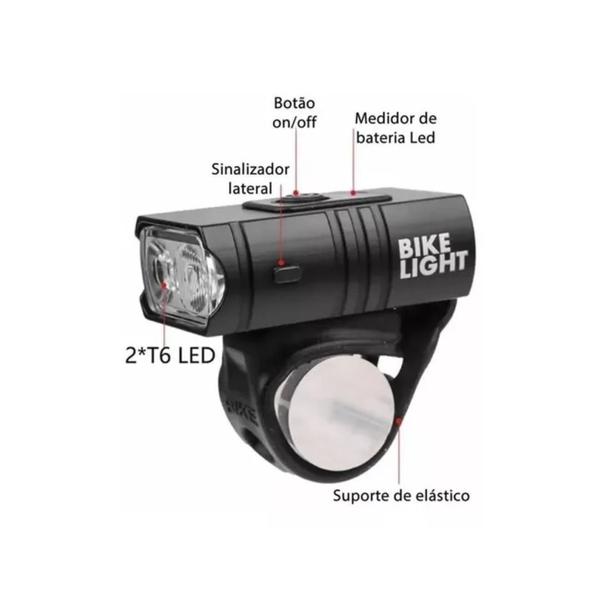 Imagem de Farol Bicicleta 2 Led Cree Medidor Recarregável Usb