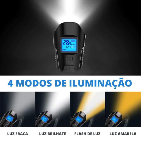 Farol Bicicleta Led Buzina Recarregável USB C/ Velocímetro - Mundo Bikes Imagem de Farol Bicicleta Led Buzina Recarregável USB C/ Velocímetro