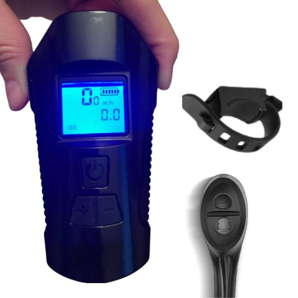 Farol Bicicleta Led Buzina Recarregável USB C/ Velocímetro - Mundo Bikes Imagem de Farol Bicicleta Led Buzina Recarregável USB C/ Velocímetro