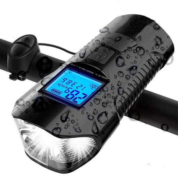 Farol Bicicleta Led Buzina Recarregável USB C/ Velocímetro - Mundo Bikes Imagem de Farol Bicicleta Led Buzina Recarregável USB C/ Velocímetro