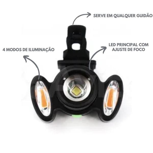 Imagem de Farol Bicicleta Potente 3 Leds Recarregável USB c/ Zoom