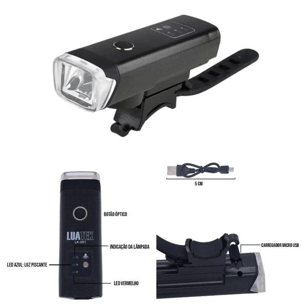 Imagem de Farol Bicicleta Super Led Recarregável Usb Sensor Automatico - Lua tek