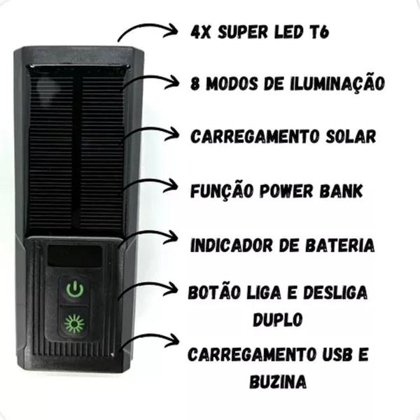 Imagem de Farol Bike 4 Led 20.000 Lumens Recarregável Lanterna Solar