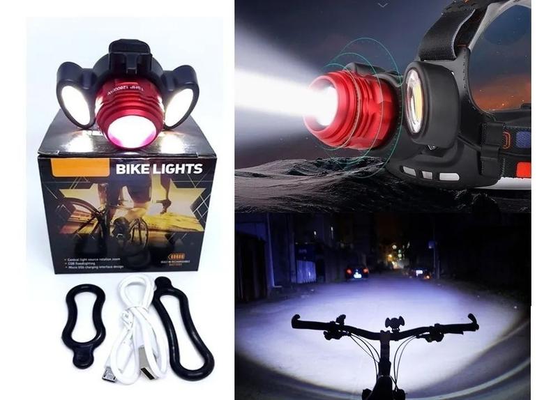 Imagem de Farol Cabeça Bicicleta Lanterna Led Usb Recarregável 55007