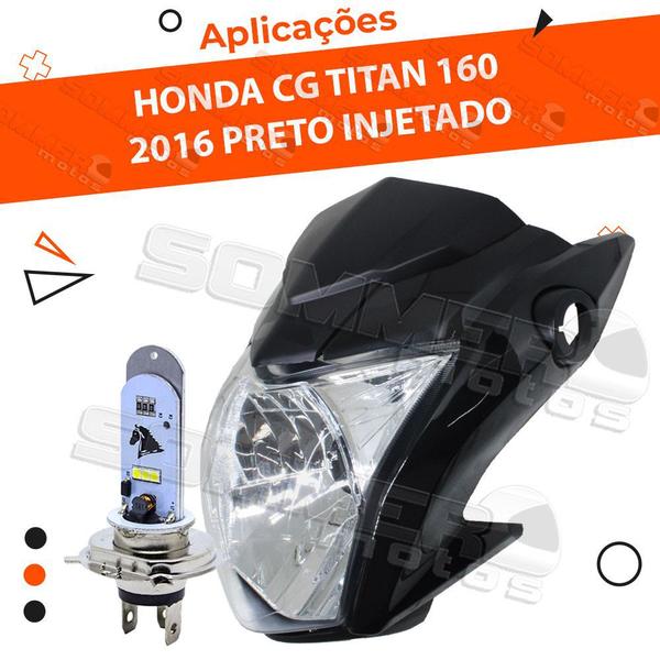 Imagem de Farol Completo Cg-Titan 160 2016 Preto Injetado C/ Lâmpada Led