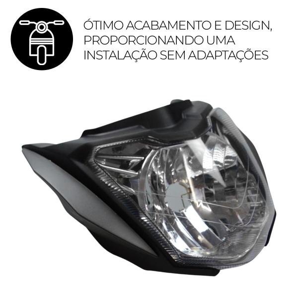 Imagem de Farol Completo Com Carenagem Fazer 150 ED 2016 A 2017 Preto Estrutura Resistente E Proteção Contra Os Raios Solares