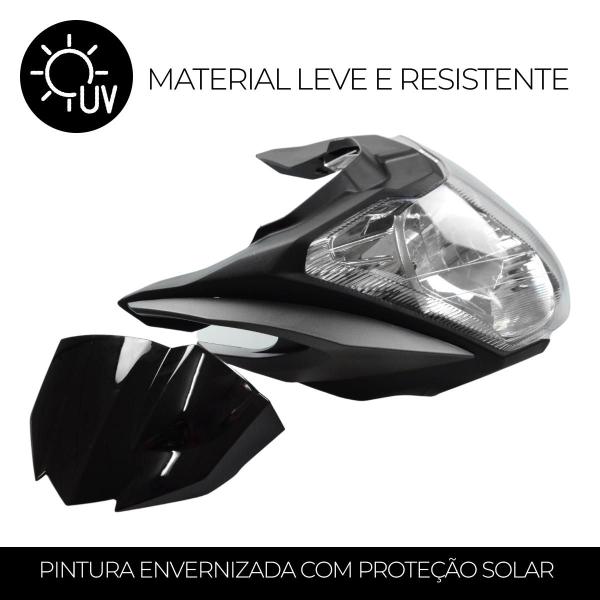 Imagem de Farol Completo Com Carenagem Fazer 150 ED 2016 A 2017 Preto Estrutura Resistente E Proteção Contra Os Raios Solares